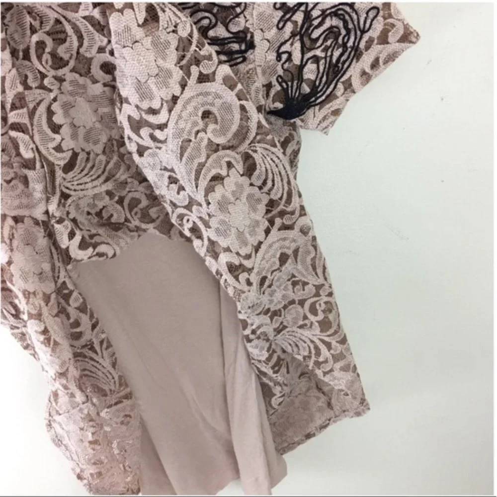 FREE PEOPLE Beautiful Dreamer Cream Floral Lace Black Boho Embroidered Dresss